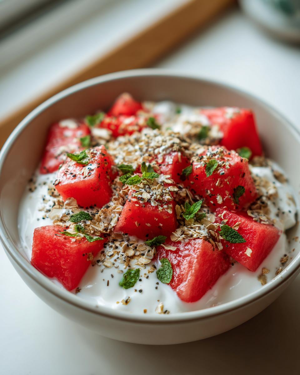 Blitzschnelles Joghurt Frühstück mit Wassermelone 5 Min