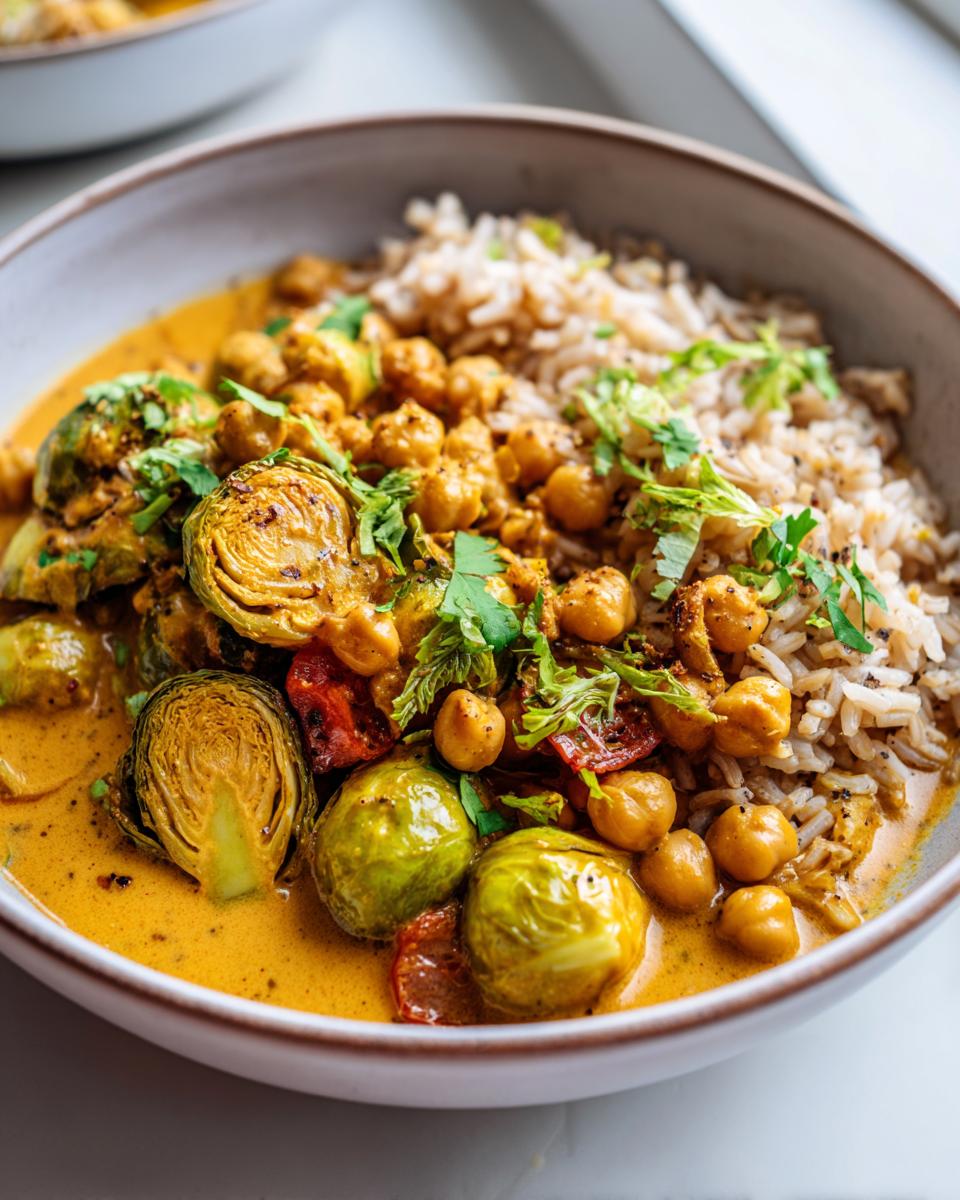 Schnelles Rosenkohl Curry mit Kichererbsen 35 Min