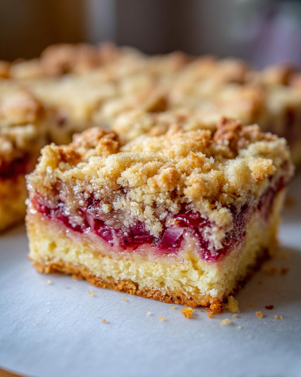 Saftiger Rhabarber Streuselkuchen vom Blech: 45 Min